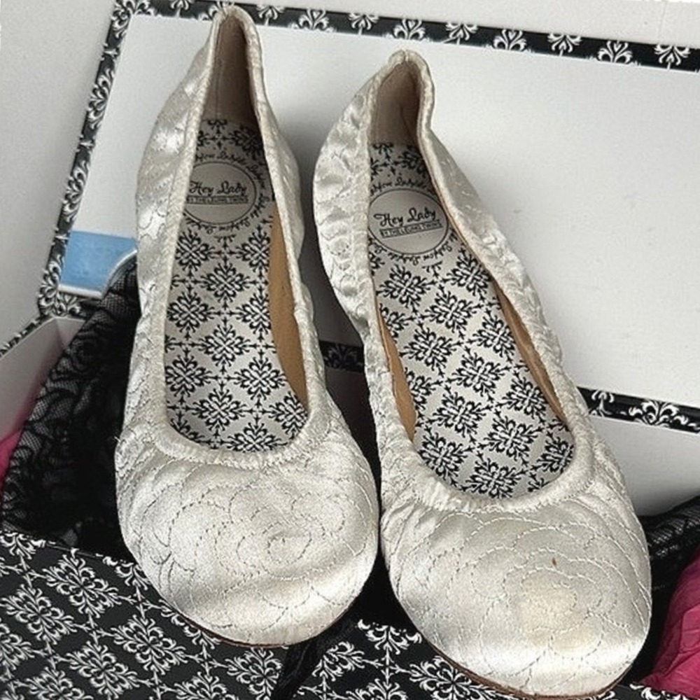 Hey Lady Smitten Ballet Flats Women's 7 Antique Silver Quilted Leather Bridal - Picture 10 of 16